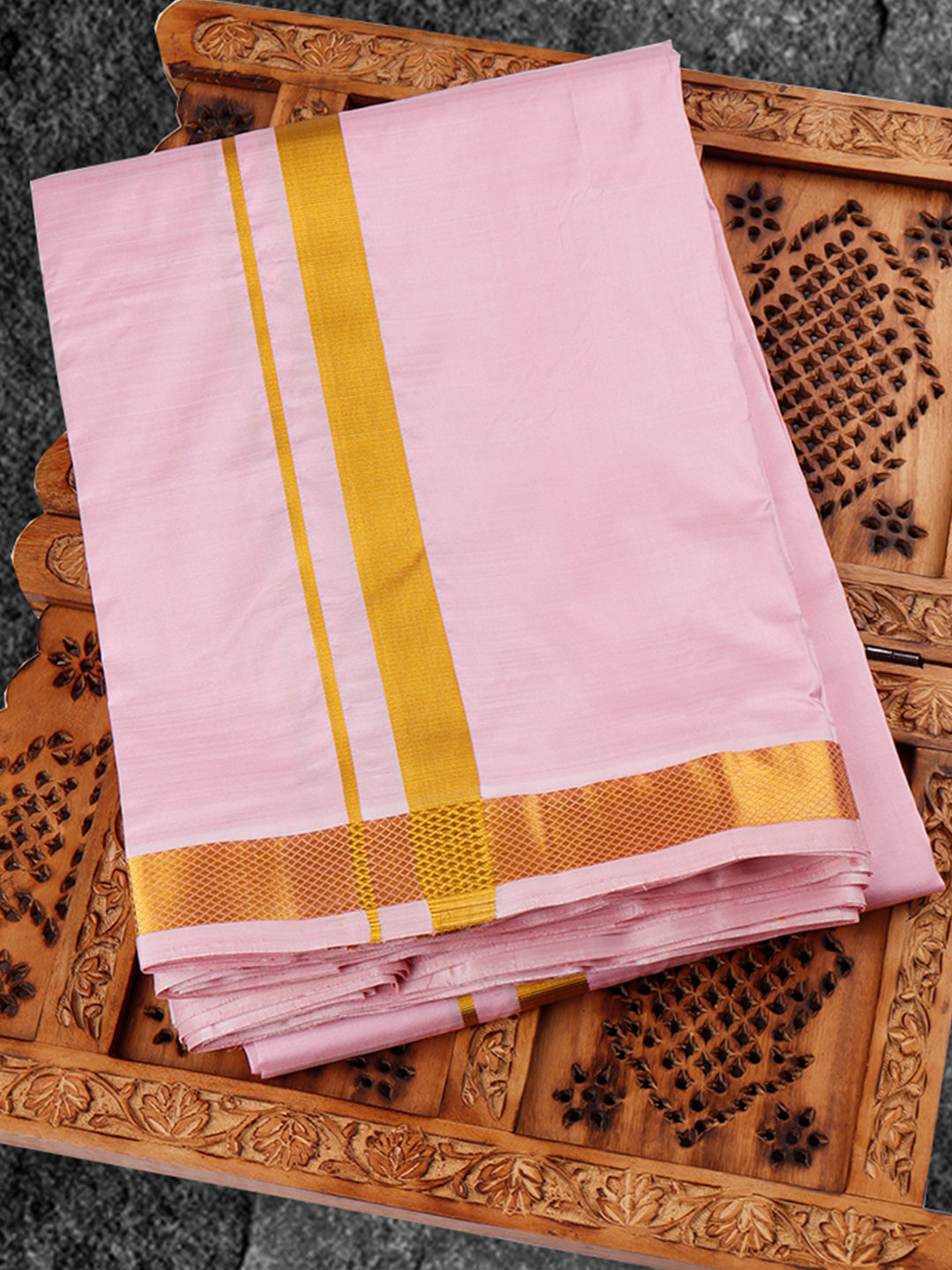 Premium Pure Silk Pink Dhoti With Angavastram "Thirukalyan"