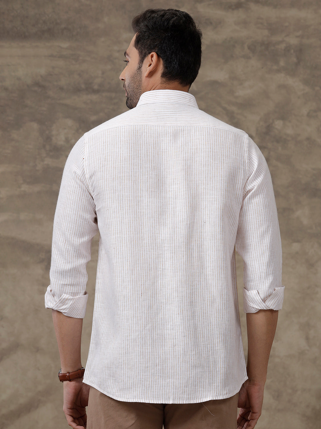 Men Pure Linen Striped Shirt White - LS60