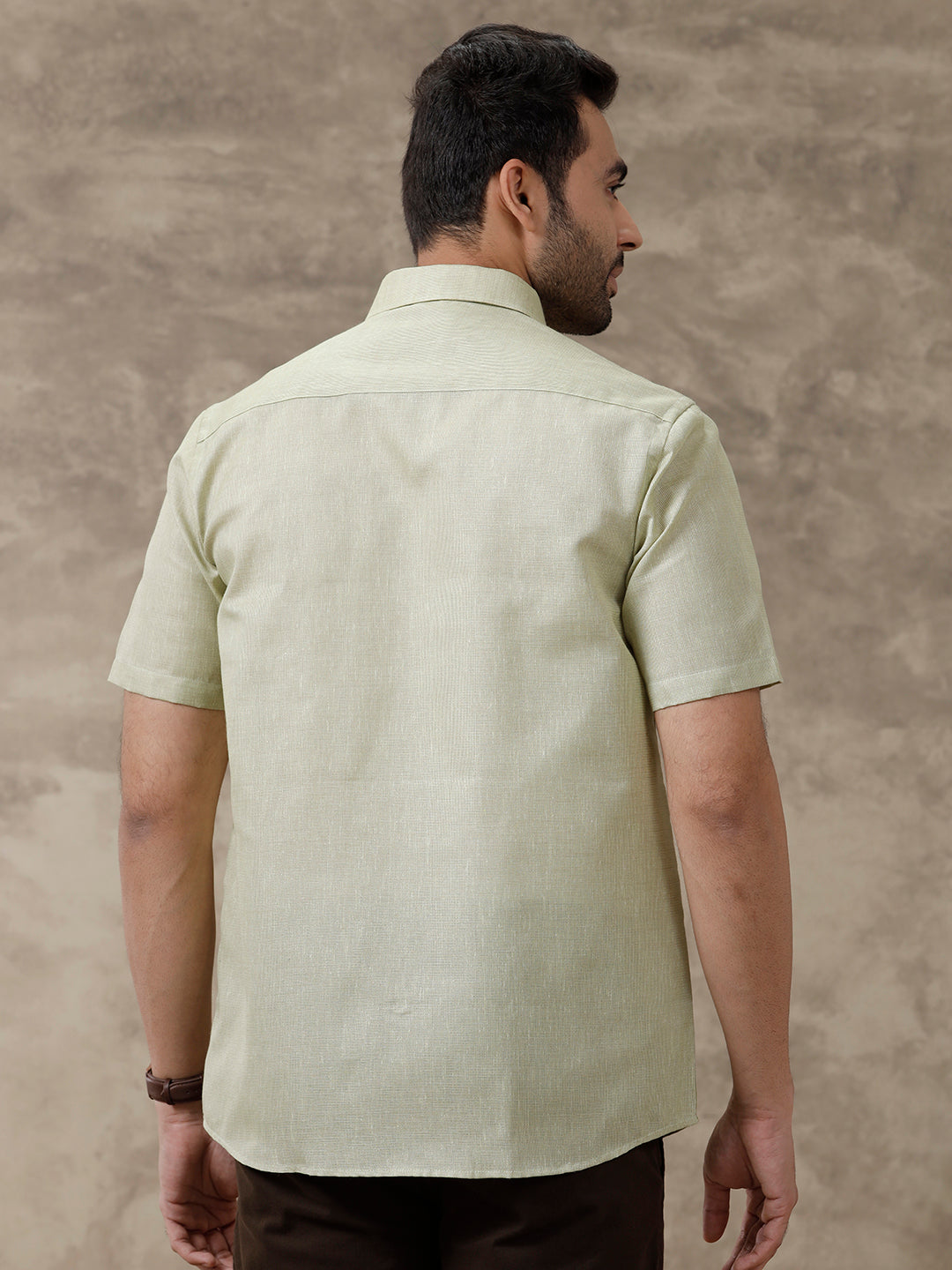 Men Cotton Blend Shirt Half Sleeves Olive Green CV16