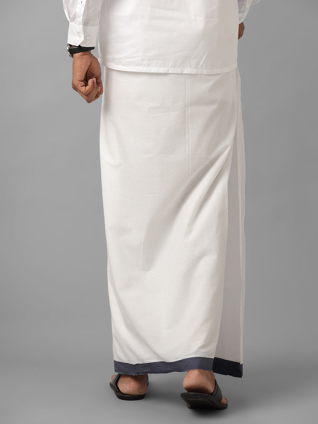 Mens Pure Cotton Navy with Silver Border Double Dhoti