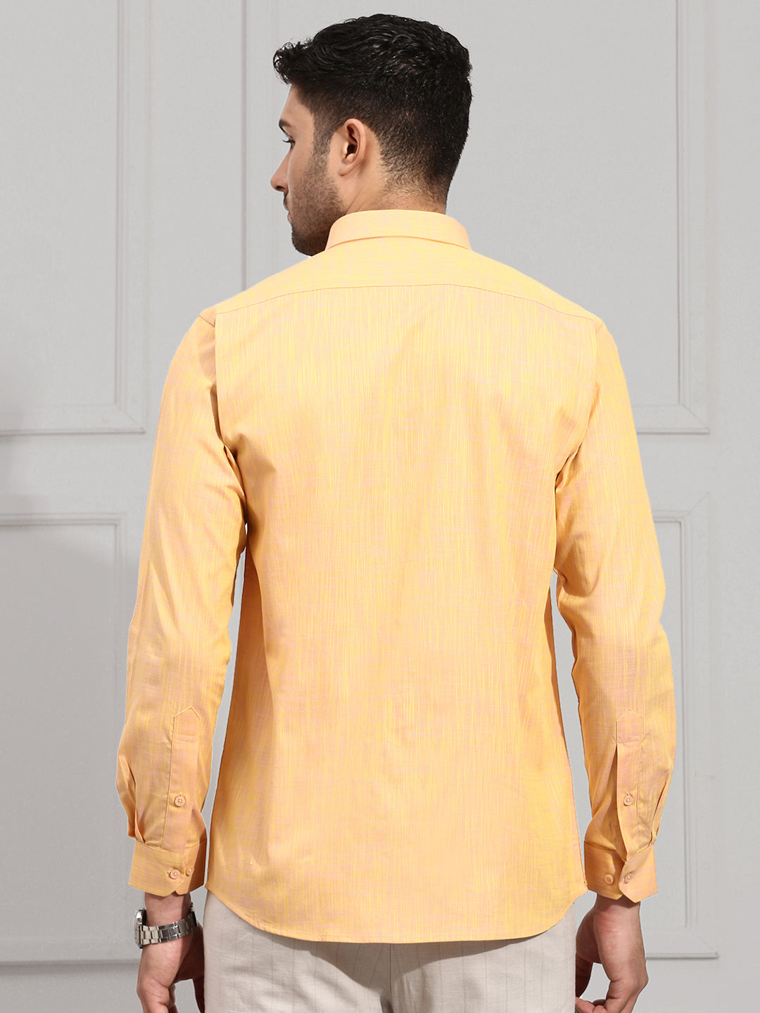 Men 100% Cotton Formal Shirt Light Orange