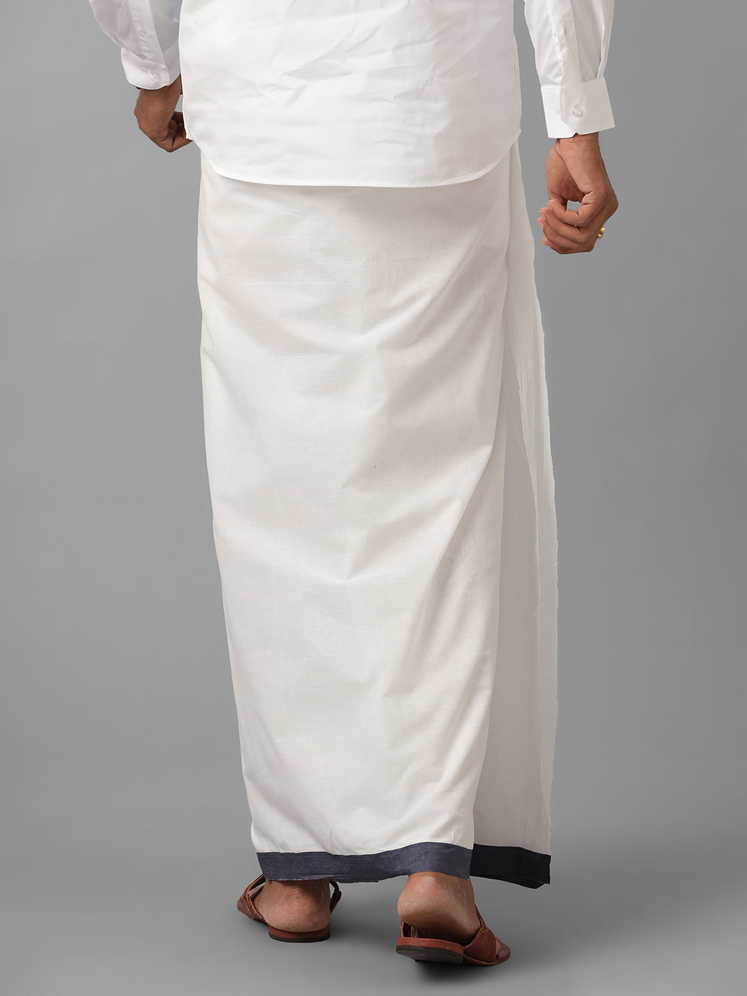 Mens Pure Cotton Navy with Silver Border Double Dhoti