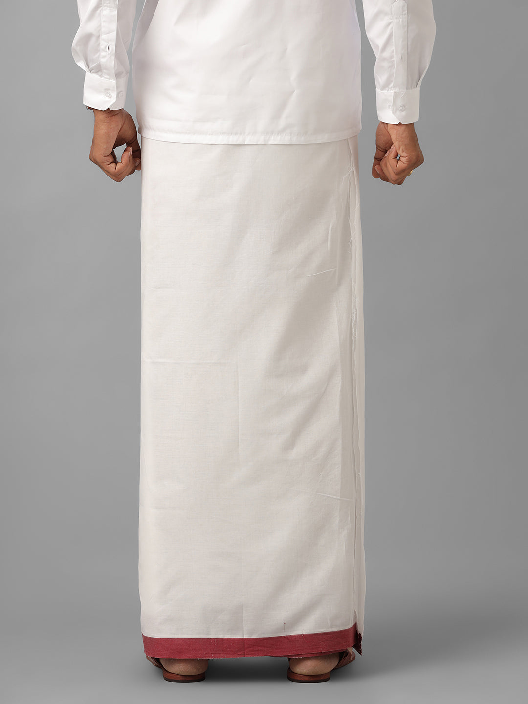 Mens Pure Cotton Magenta with Silver Border Double Dhoti