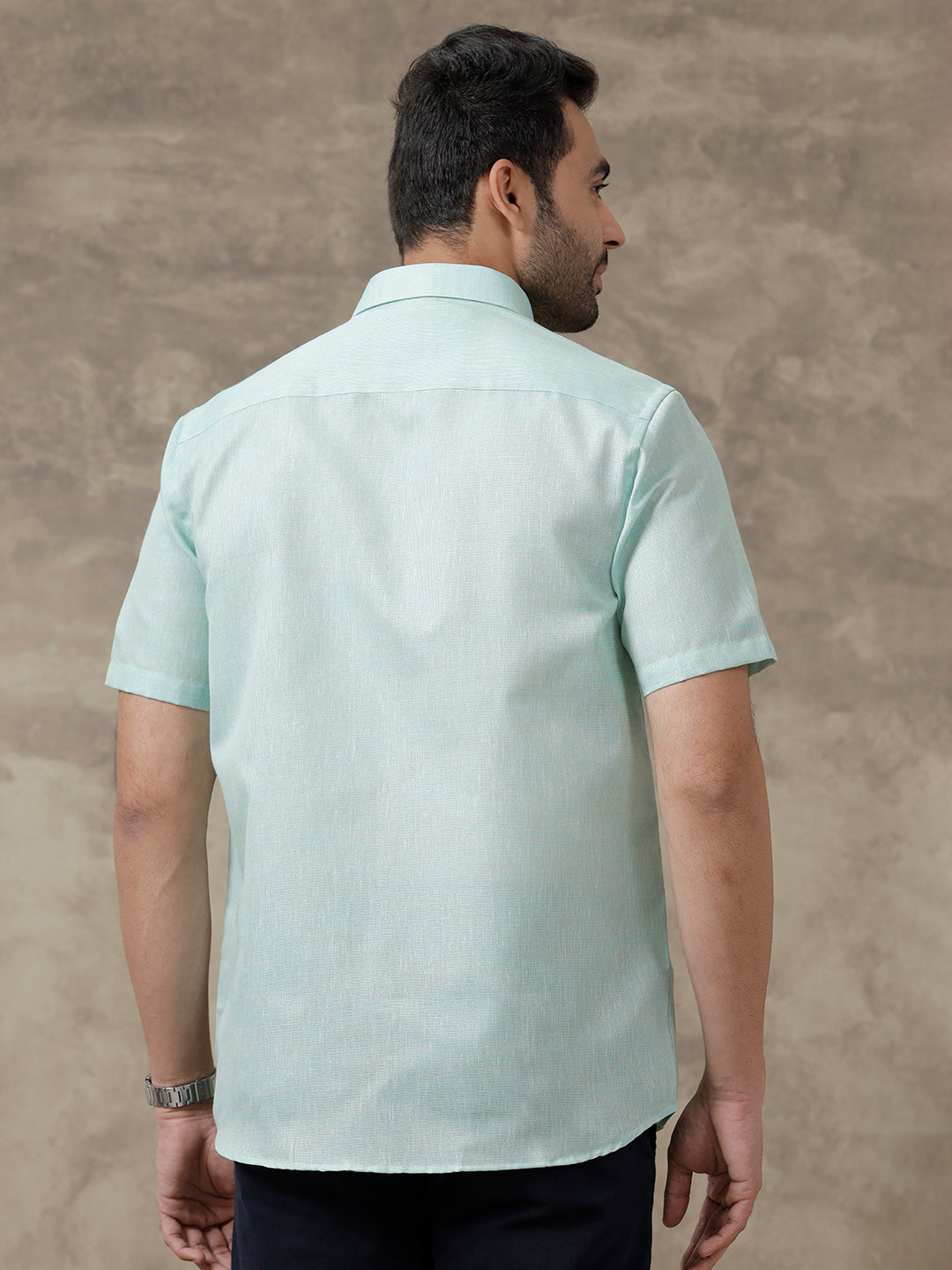 Men Cotton Blend Shirt Half Sleeves Aqua Green CV13