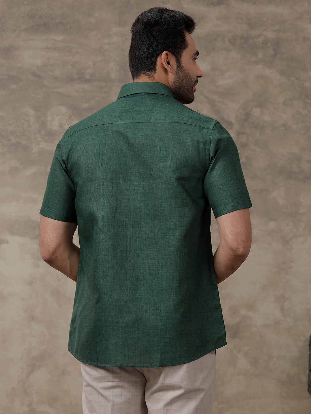 Men Cotton Rich Shirt Half Sleeves Dark Green T26 TB9