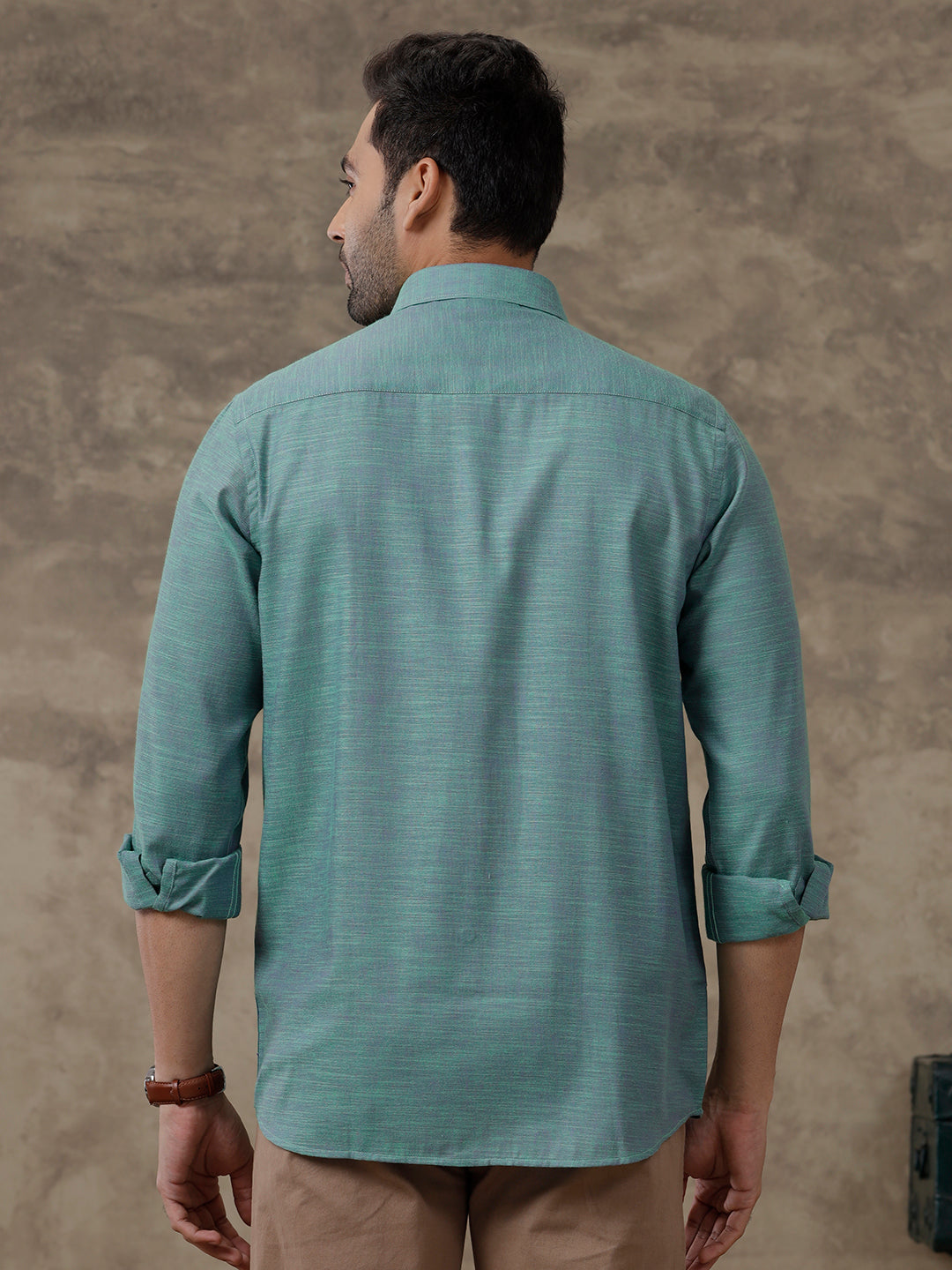 Men Cotton Rich Shirt Greenish Green T28 TD4