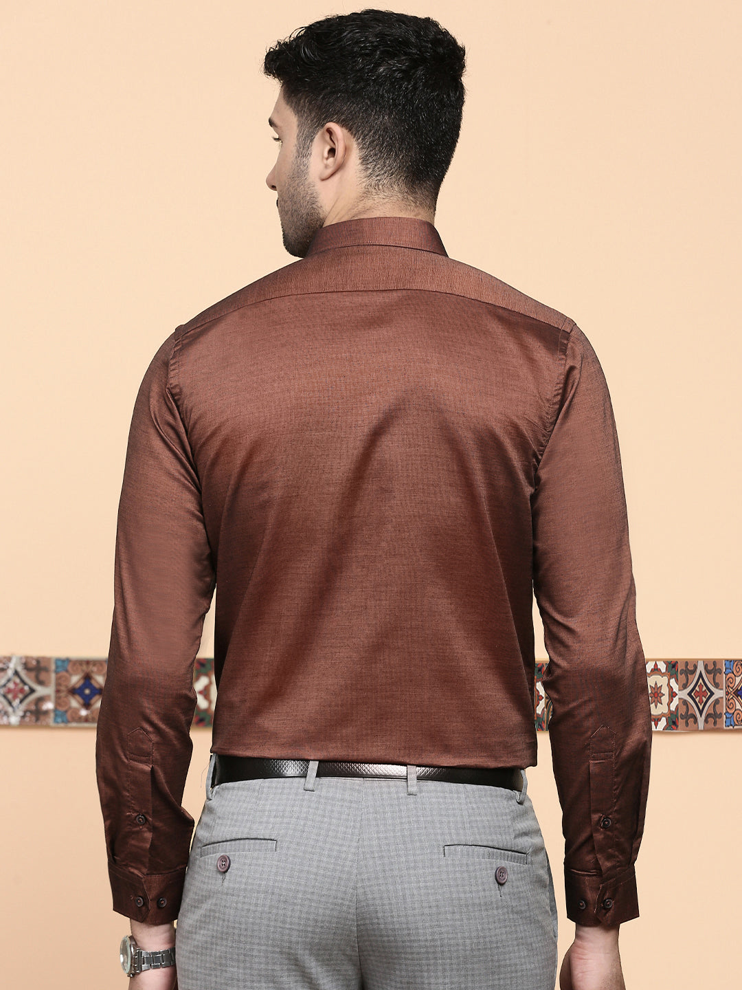 Men Premium Cotton Full Sleeves Shirt Brown EL GP12