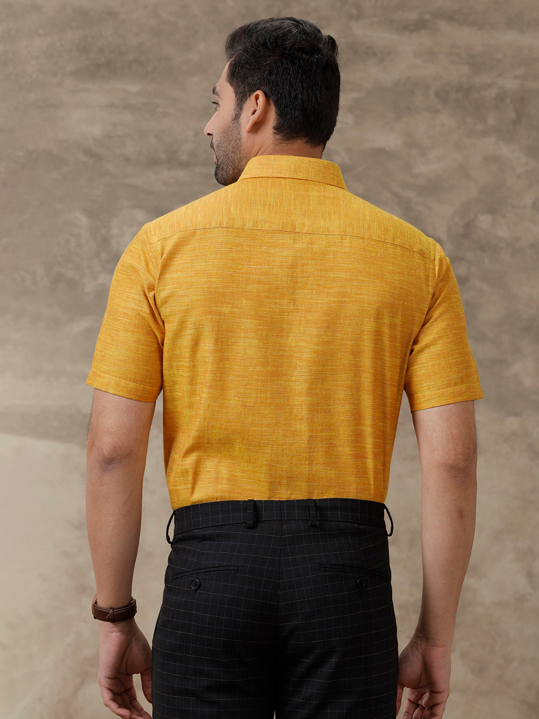 Men Cotton Rich Shirt Half Sleeves Mustard T28 TD1