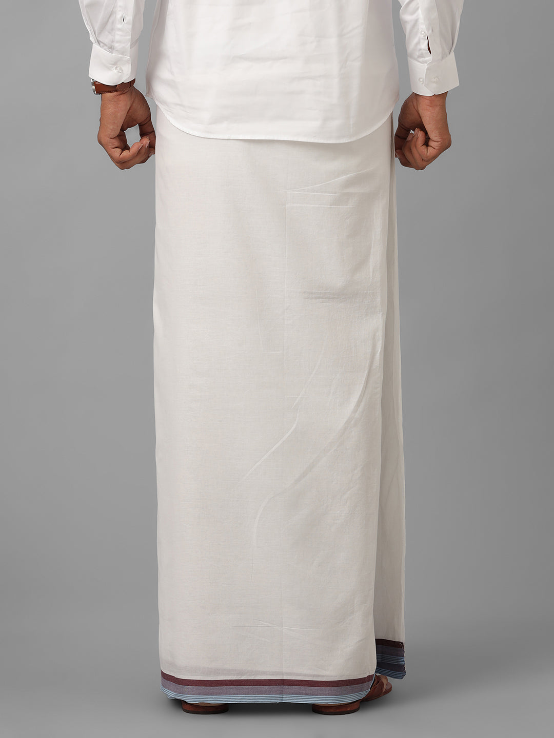 Mens Pure Cotton Silver Jari Border Dhoti Violet