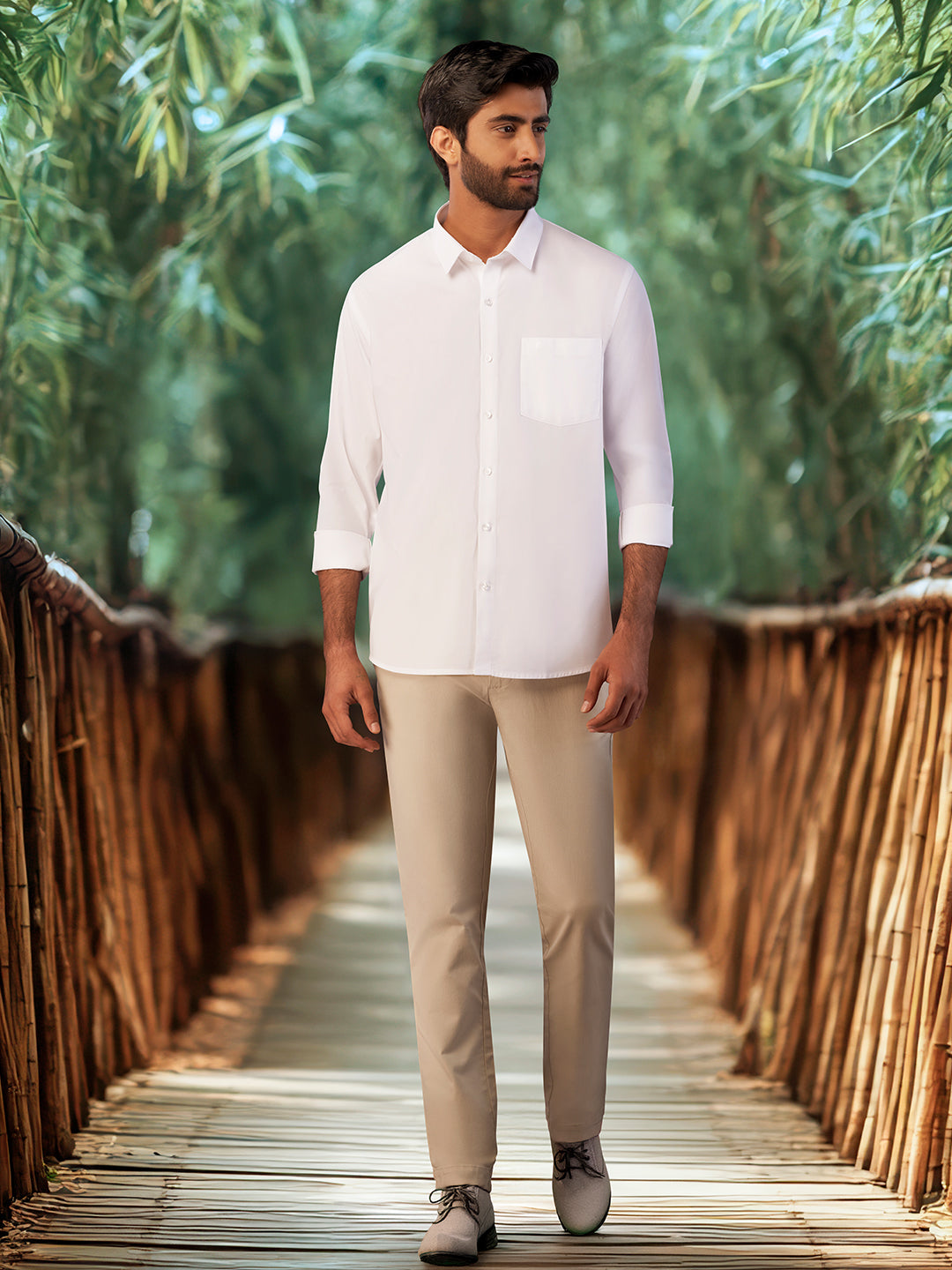 Men Bamboo Cotton White Shirt