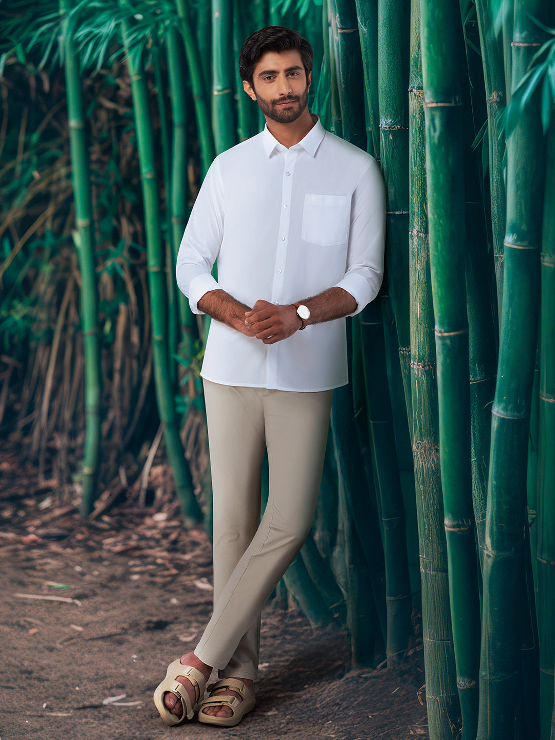 Men Bamboo Cotton White Shirt