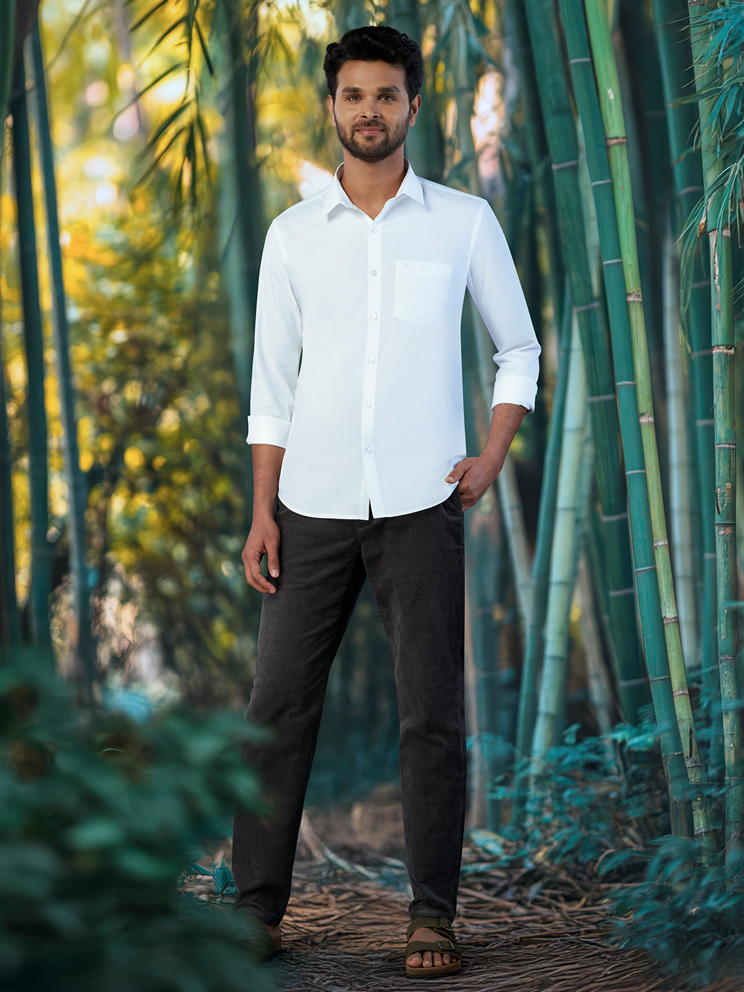 Men Bamboo Cotton White Shirt