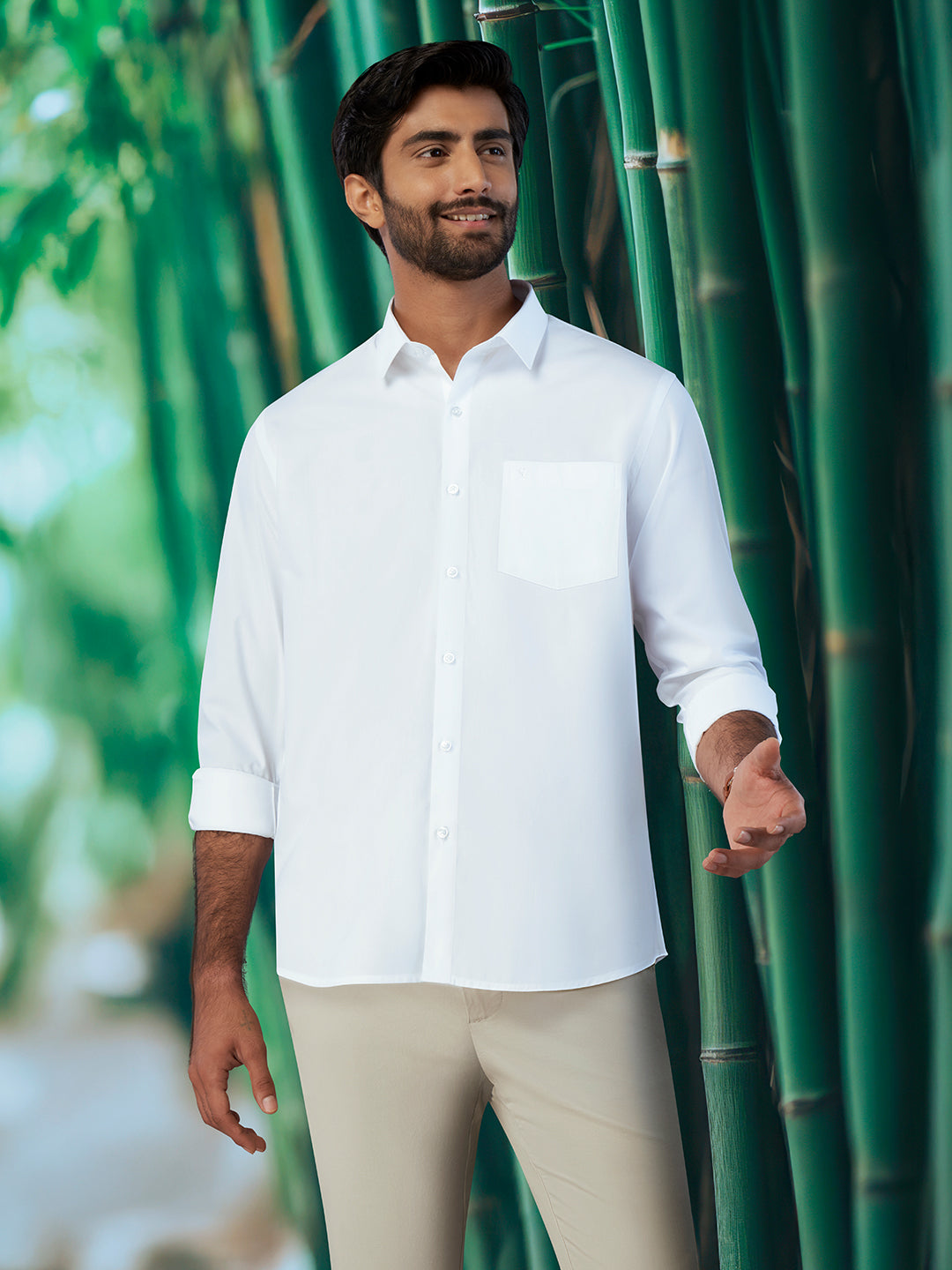 Men Bamboo Cotton White Shirt