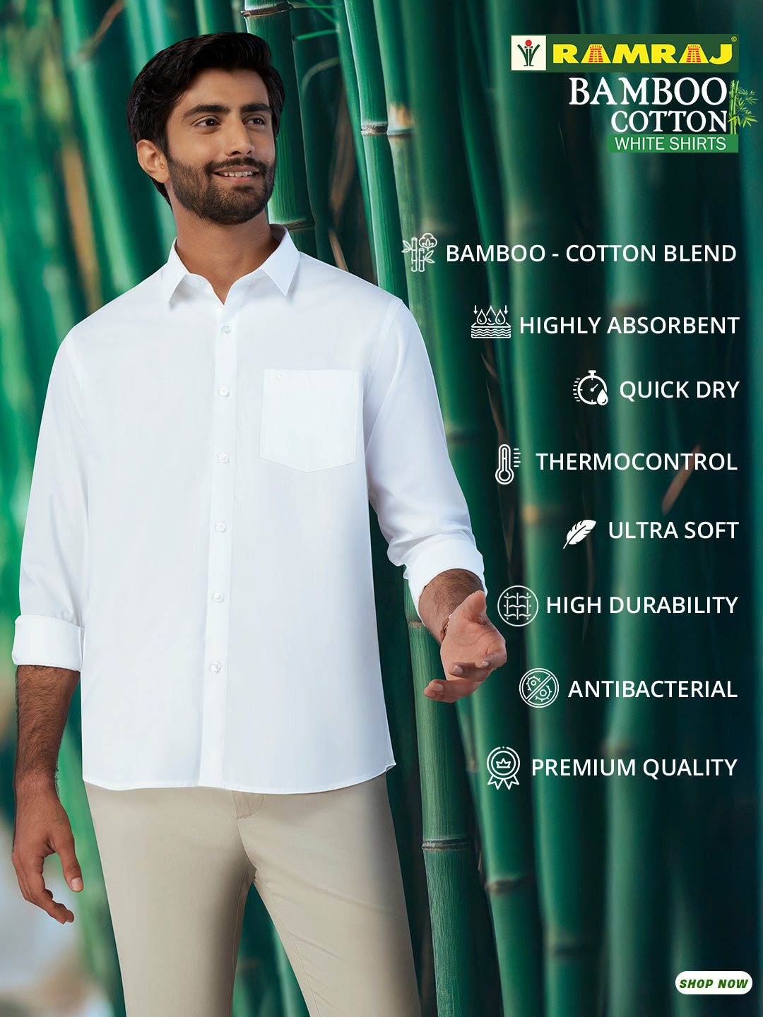 Men Bamboo Cotton White Shirt