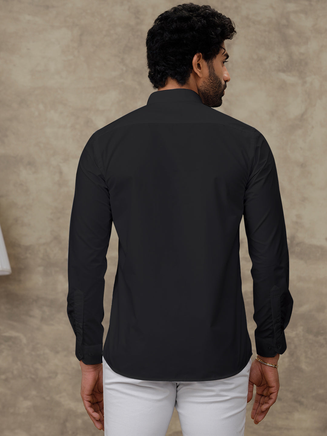 Men Cotton Rich Black Chinese Collar Shirt Combo (2 Pcs Pack)
