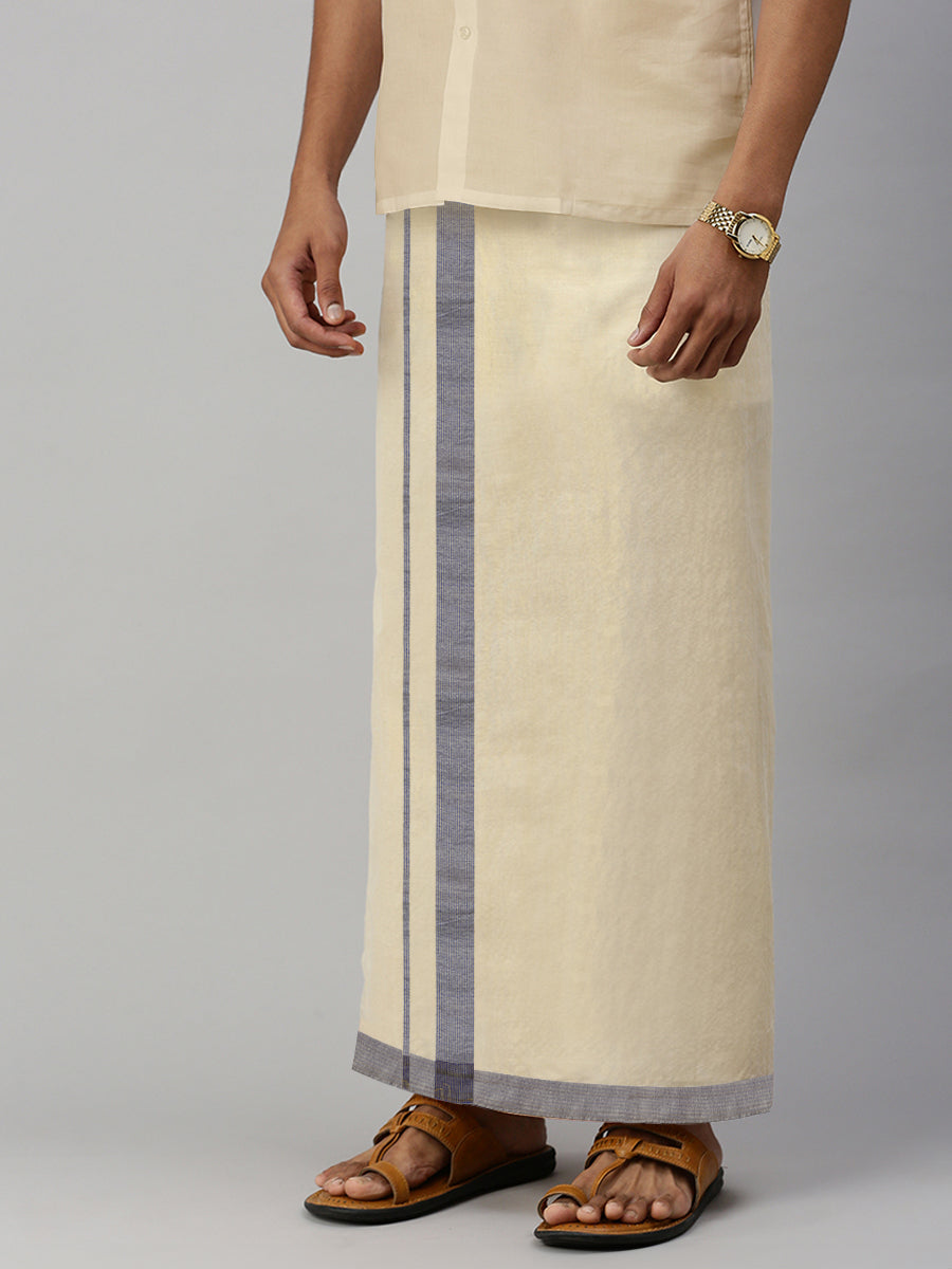 Mens Regular Single Tissue Dhoti with Purple Jari Border Clever Fancy-Side view