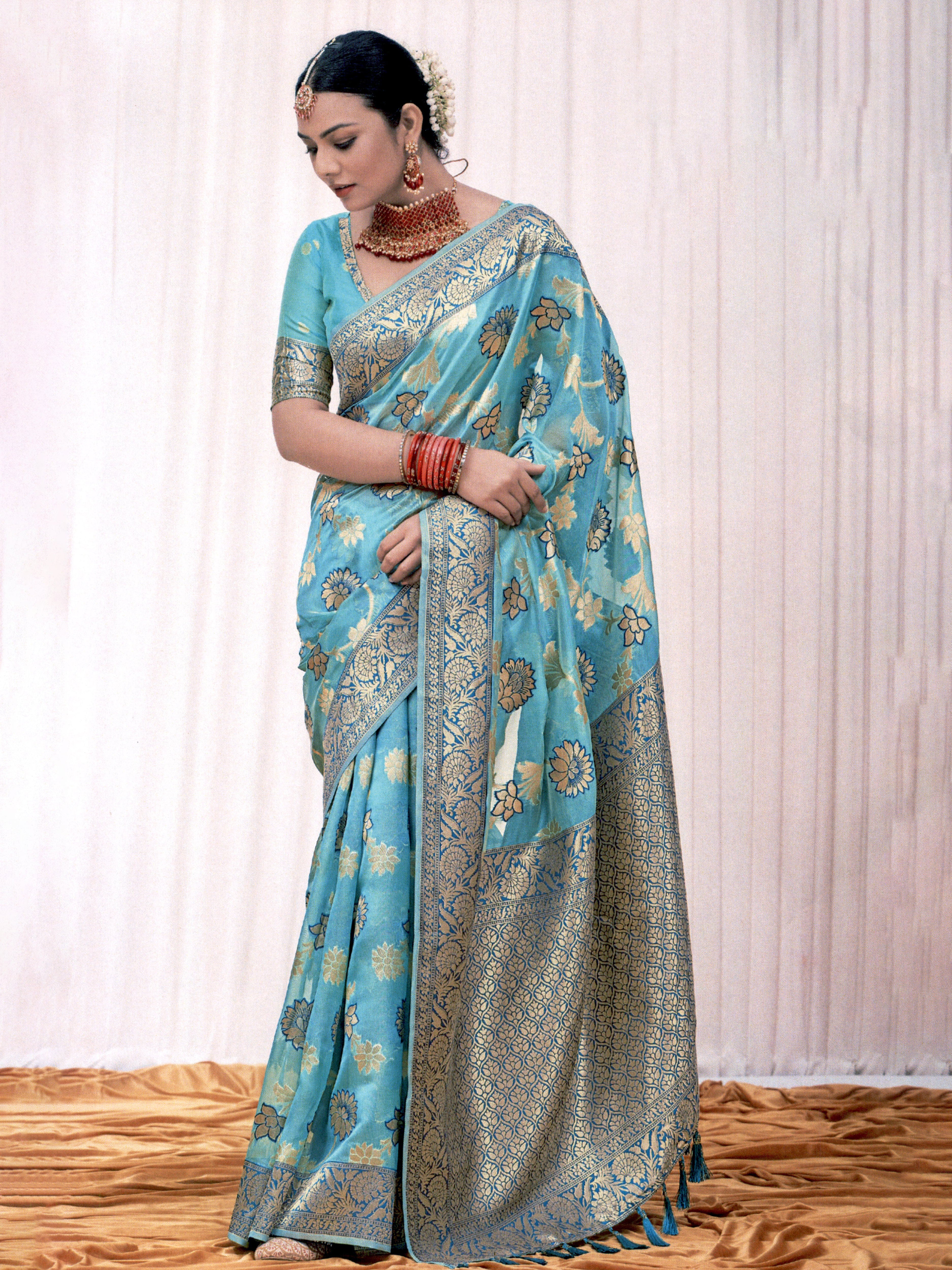 Woman Printed Art silk Paithani Blue Saree ASP11