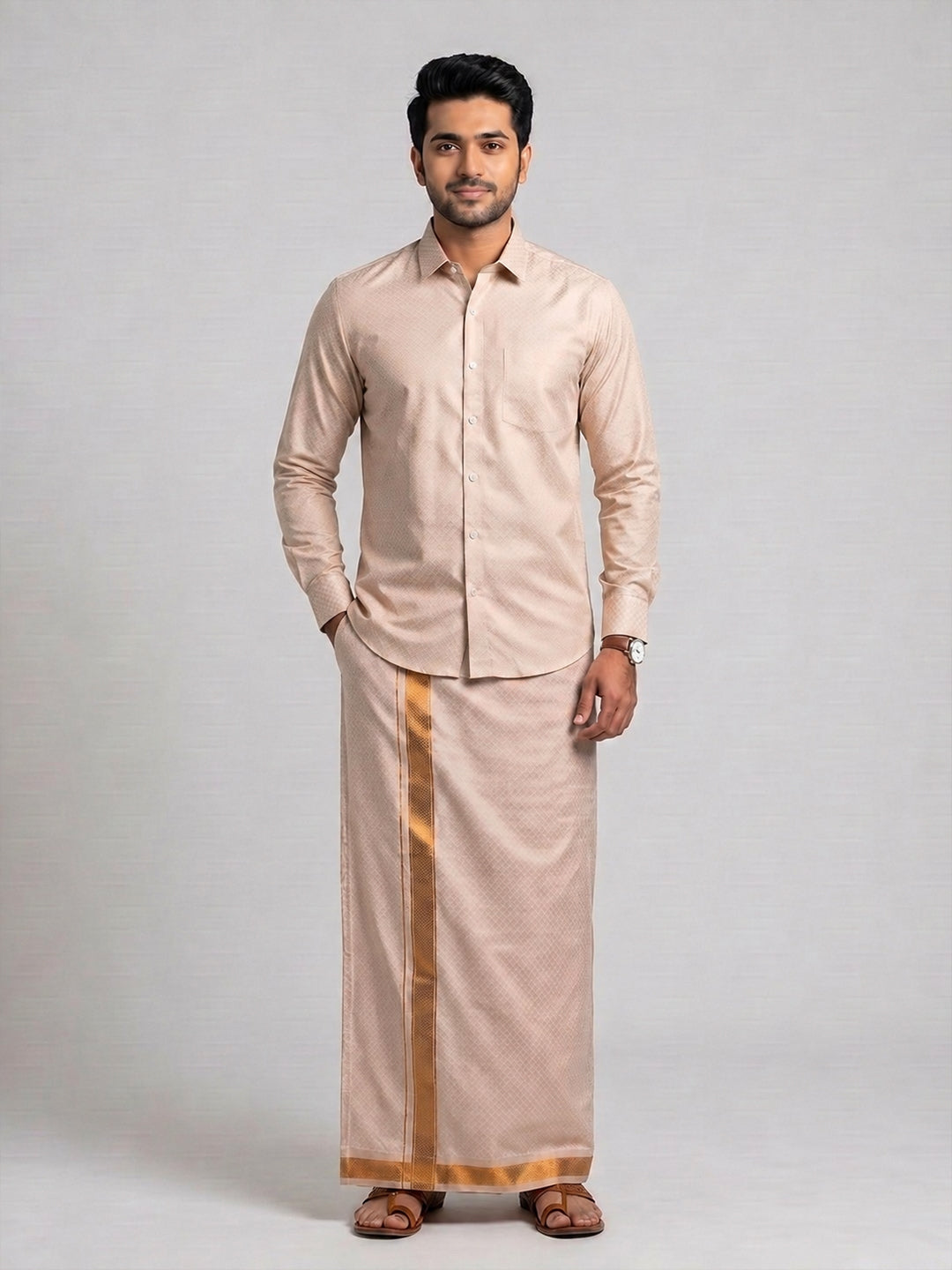 Tissue Copper Jacquard Shirt & Dhoti Set CD13