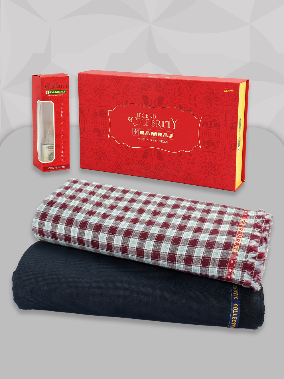 Men 100% Premium Cotton Brown Shirting & Navy Suiting Gift Box LC06