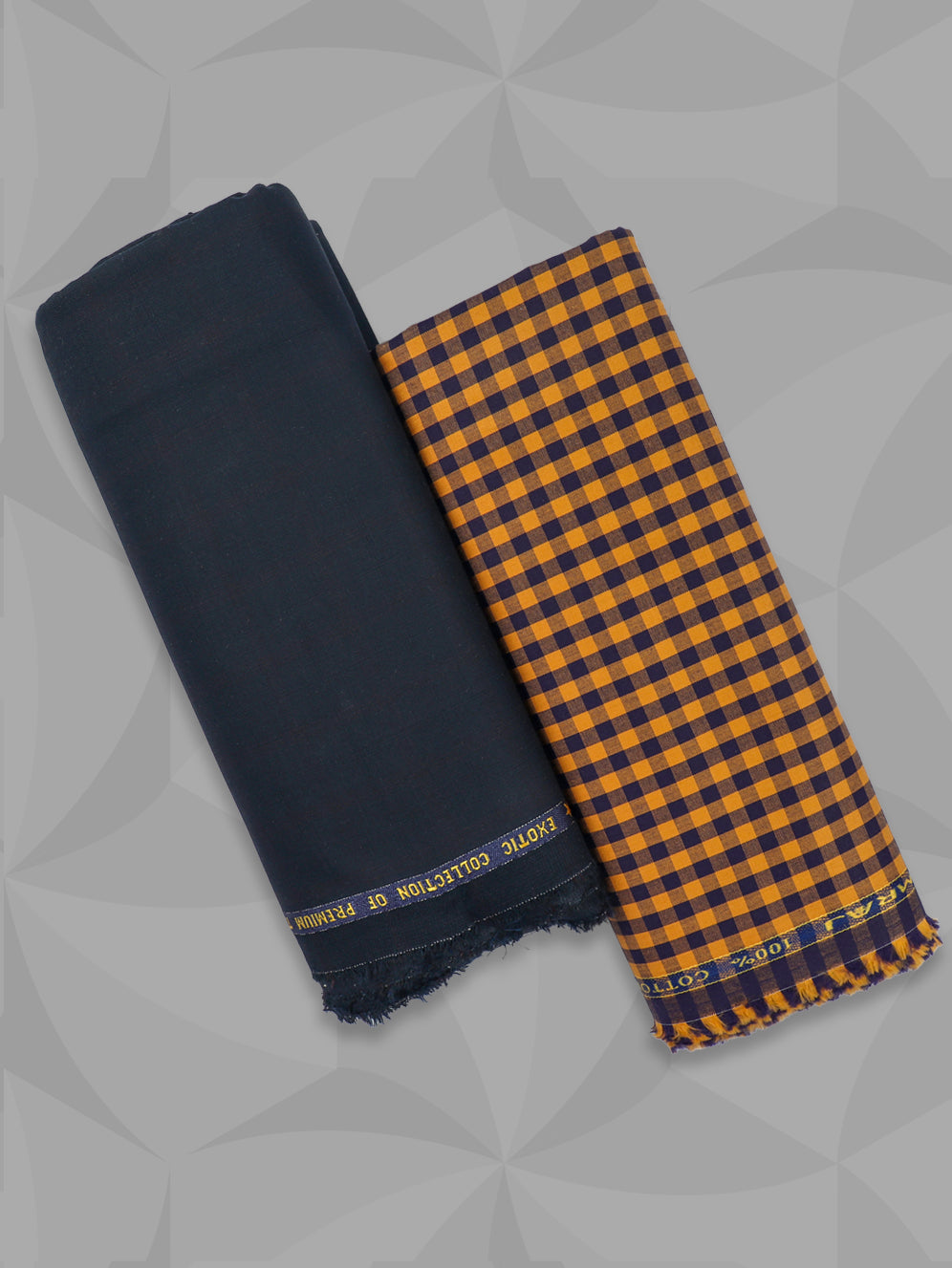 Men 100% Premium Cotton Checked Orange Shirting & Navy Suiting Gift Box LC04