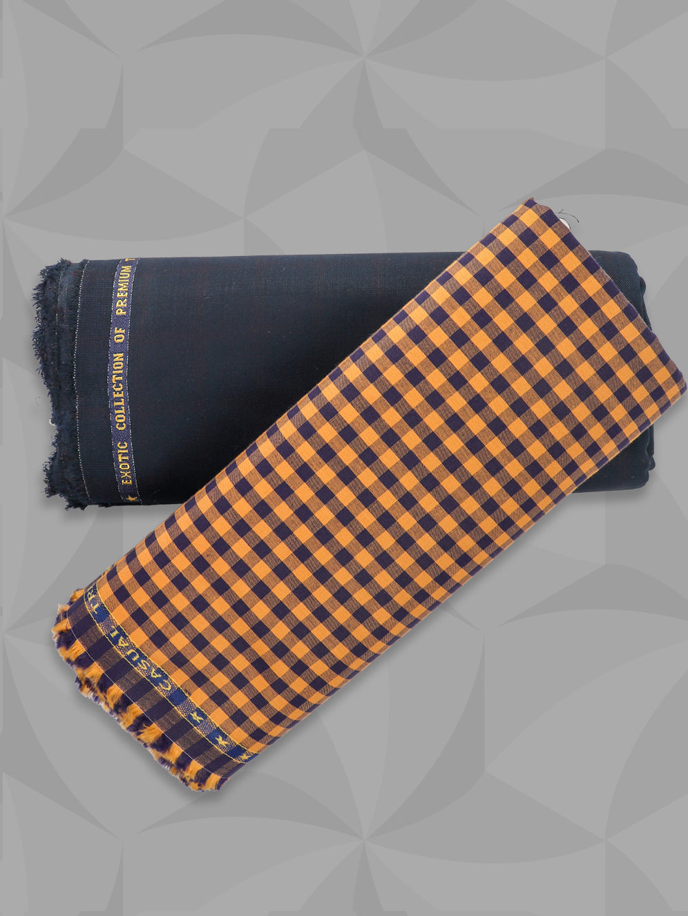 Men 100% Premium Cotton Checked Orange Shirting & Navy Suiting Gift Box LC04