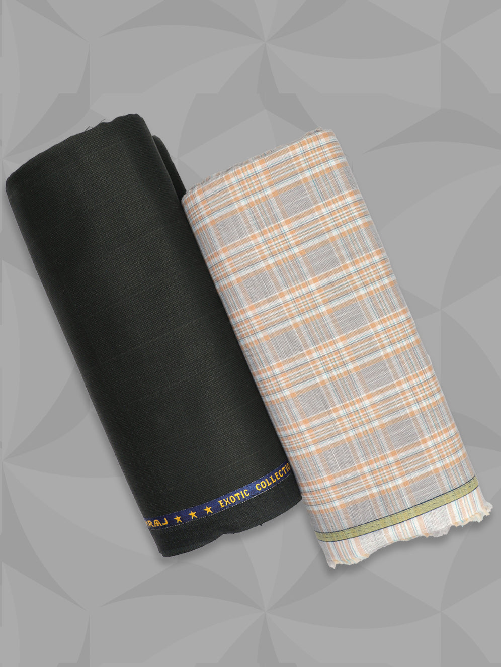 Men 100% Premium Cotton Checked Grey Shirting & Black Suiting Gift Box LC01