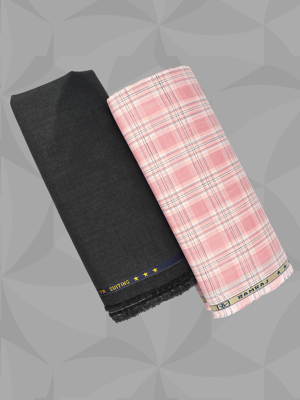 Men 100% Premium Cotton Checked Pink Shirting & DarkGrey Suiting Gift Box LC02