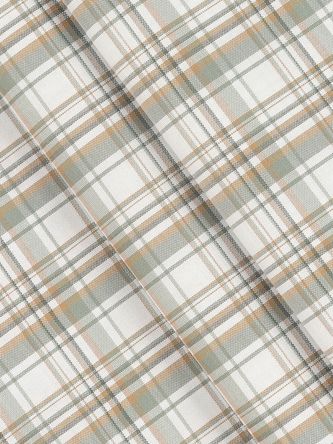 Men Cotton Rich Checked Shirt Fabric White with Olive Green High Style