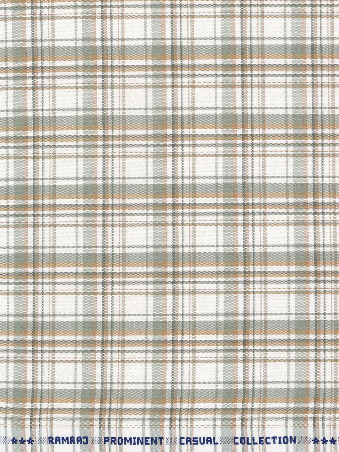 Men Cotton Rich Checked Shirt Fabric White with Olive Green High Style