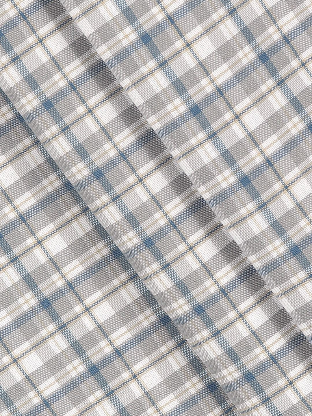 Men Cotton Rich Checked Shirt Fabric White with Blue High Style