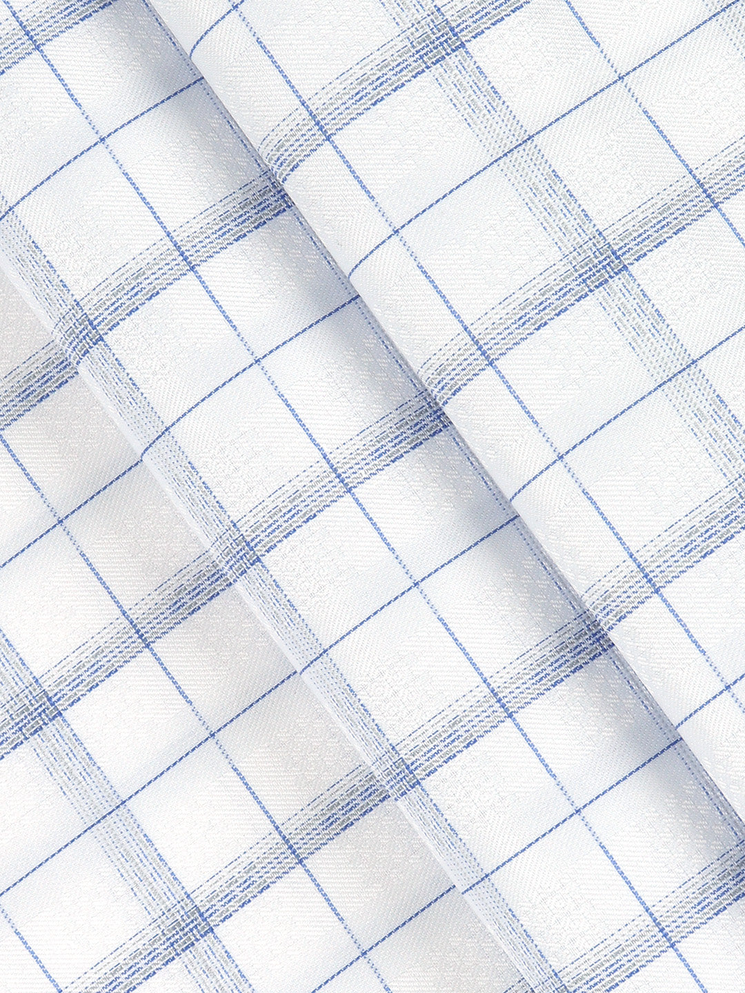 Cotton Blend Self Design Shirt Fabric White with Blue High Style