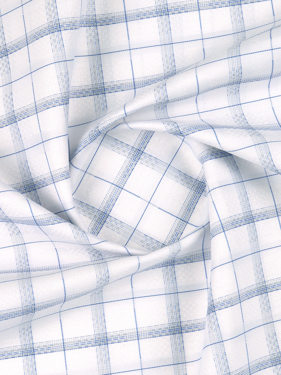 Cotton Blend Self Design Shirt Fabric White with Blue High Style