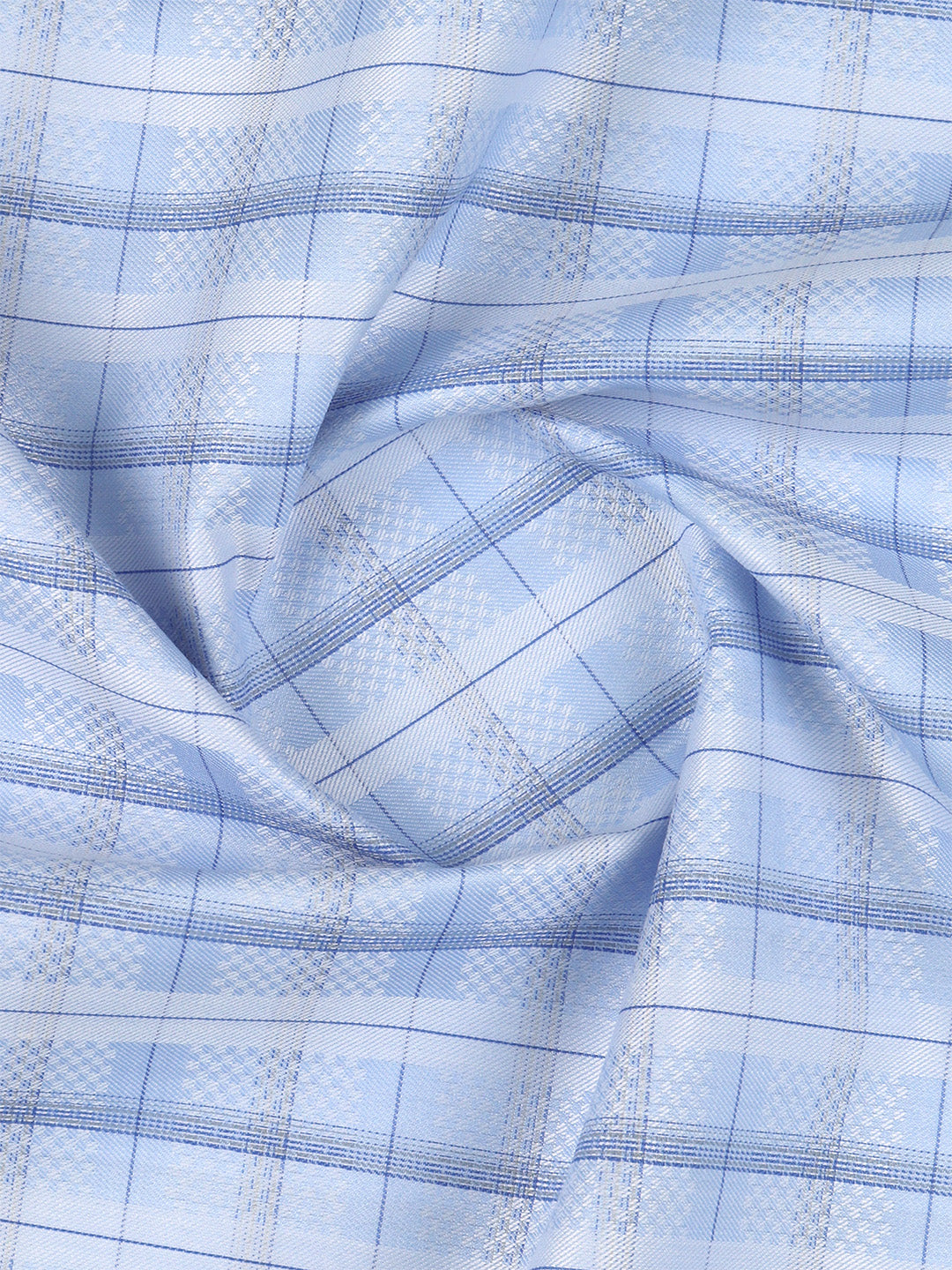 Cotton Blend Self Design Shirt Fabric Blue High Style