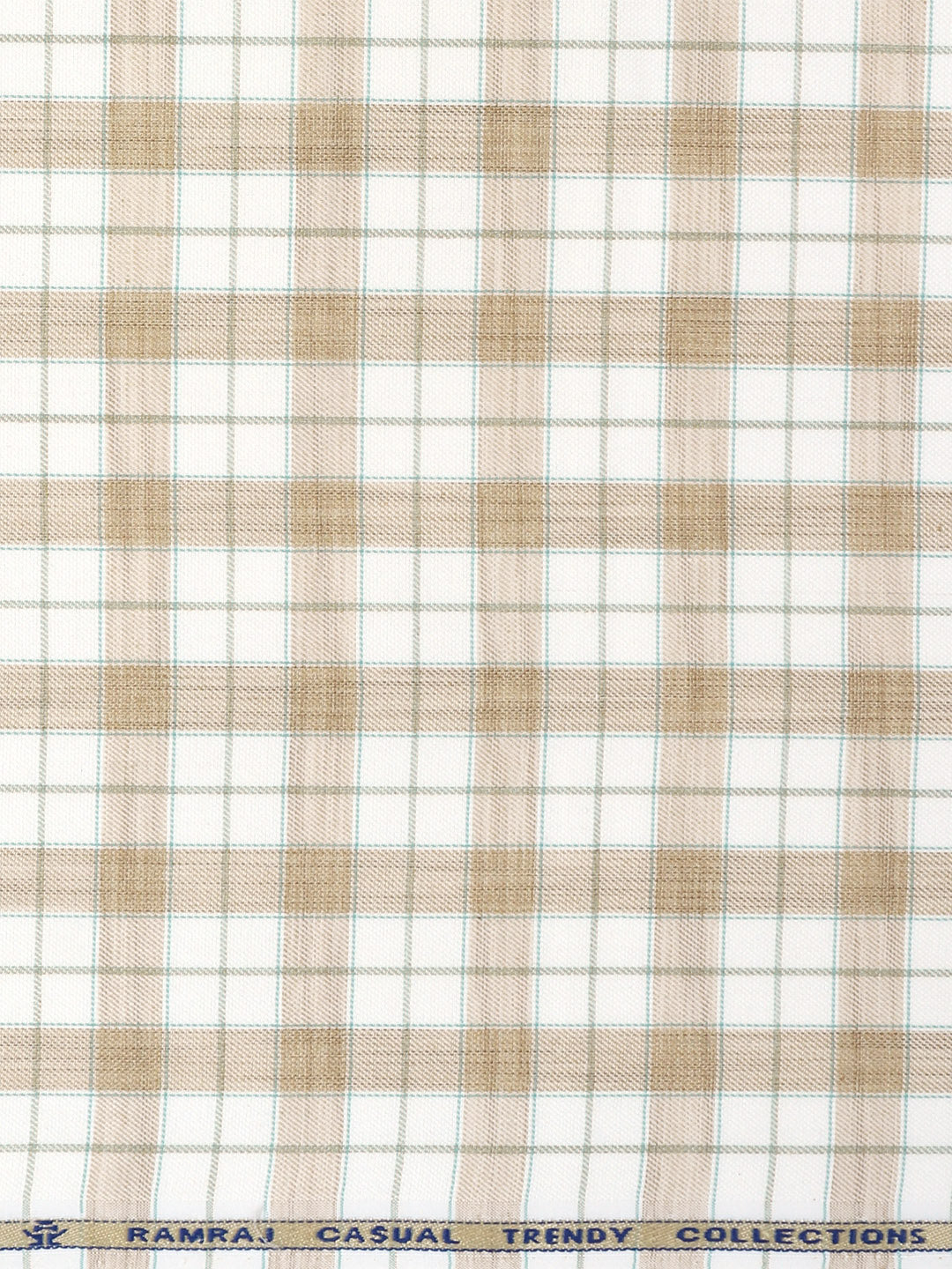 Cotton Rich Light Brown with White Checked Shirt Fabric Infinity Bit