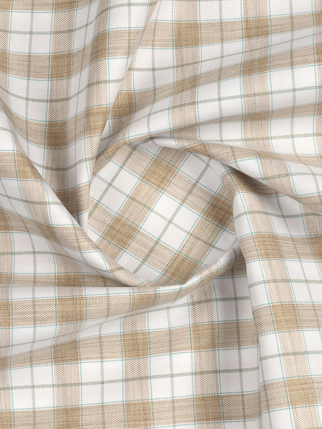Cotton Rich Light Brown with White Checked Shirt Fabric Infinity Bit