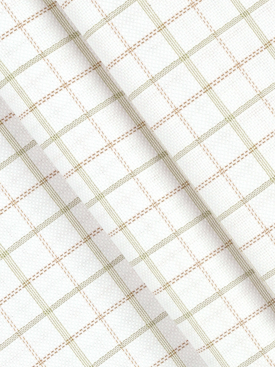 Cotton Rich Checked White with Green Shirt Fabric High Style