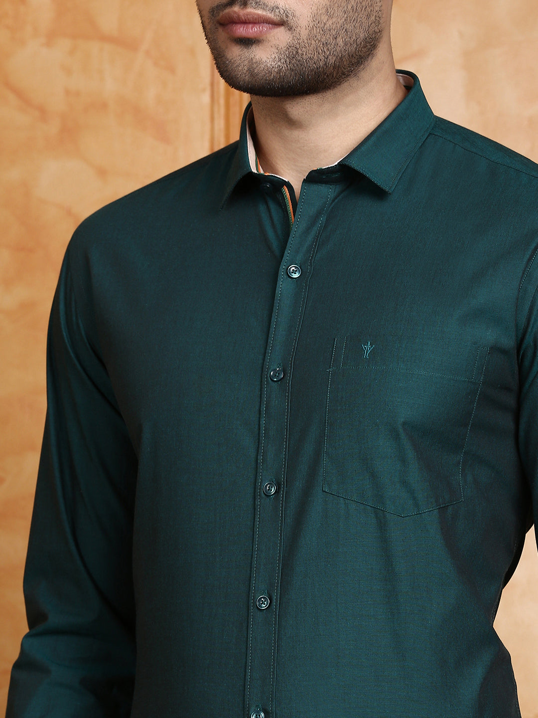 Men 100% Cotton Smart Fit Formal Shirt Dark Green