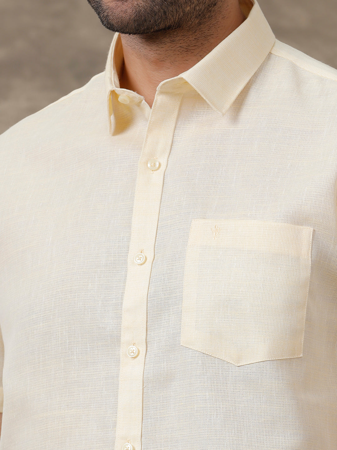 Men Cotton Blend Shirt Half Sleeves Yellow CV1