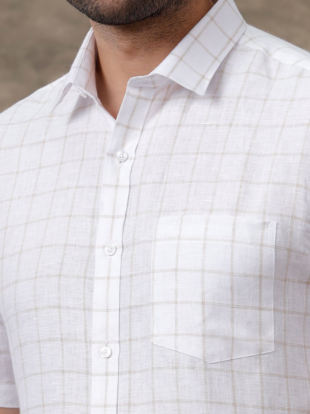 Men Pure Linen Checked Shirt White - LS51