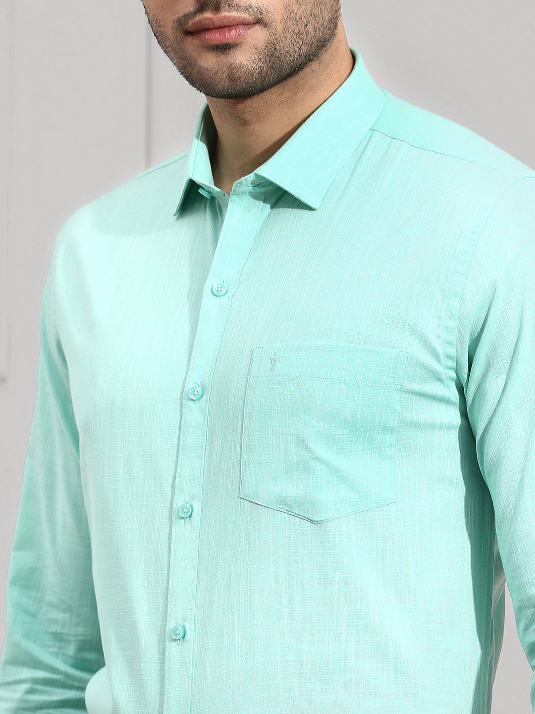 Men 100% Cotton Shirt Vivid Cyan CL2 GT6