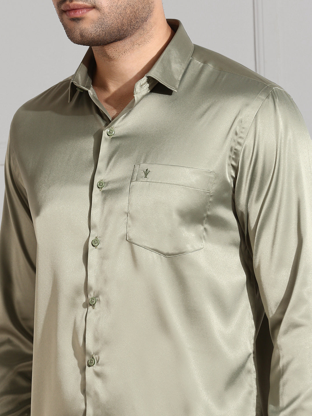 Mens Party Wear Olive Green Shirt PS1