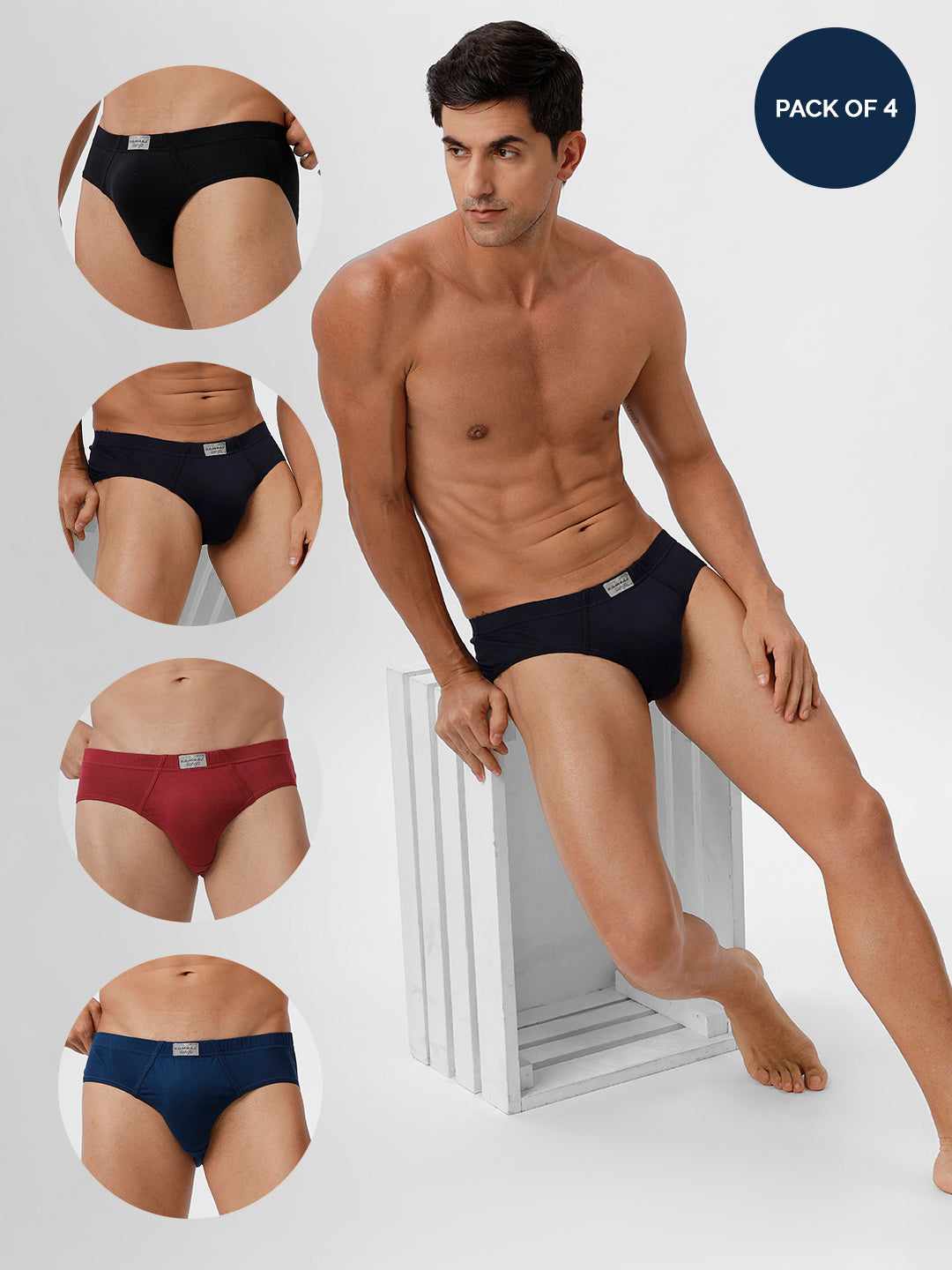 Men Briefs IE 4 Pcs Combo Navy SPBlue Black and Cherry Suriya