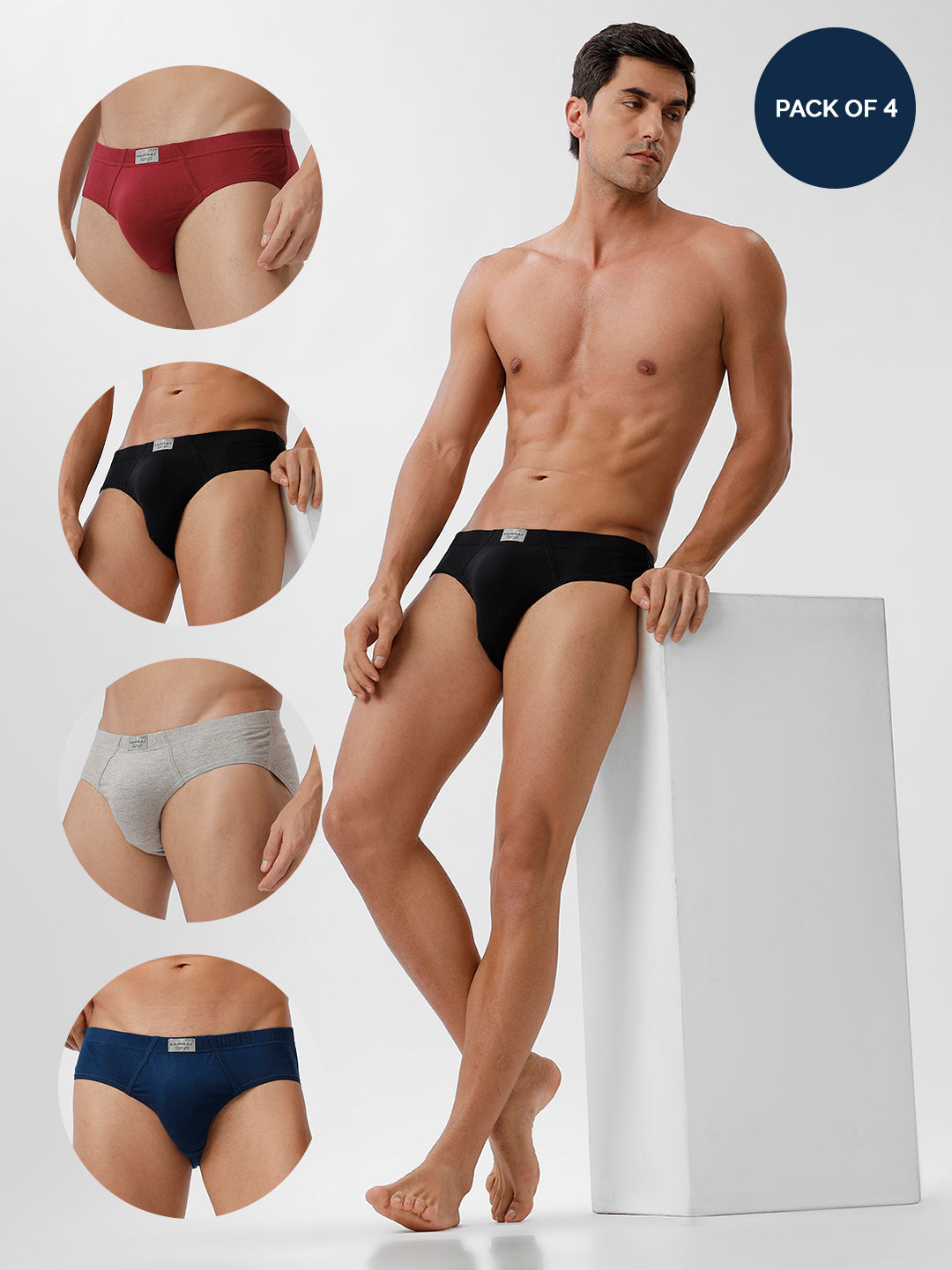 Men Briefs IE 4 Pcs Combo Blue Cherry Black and GreyMelange Suriya