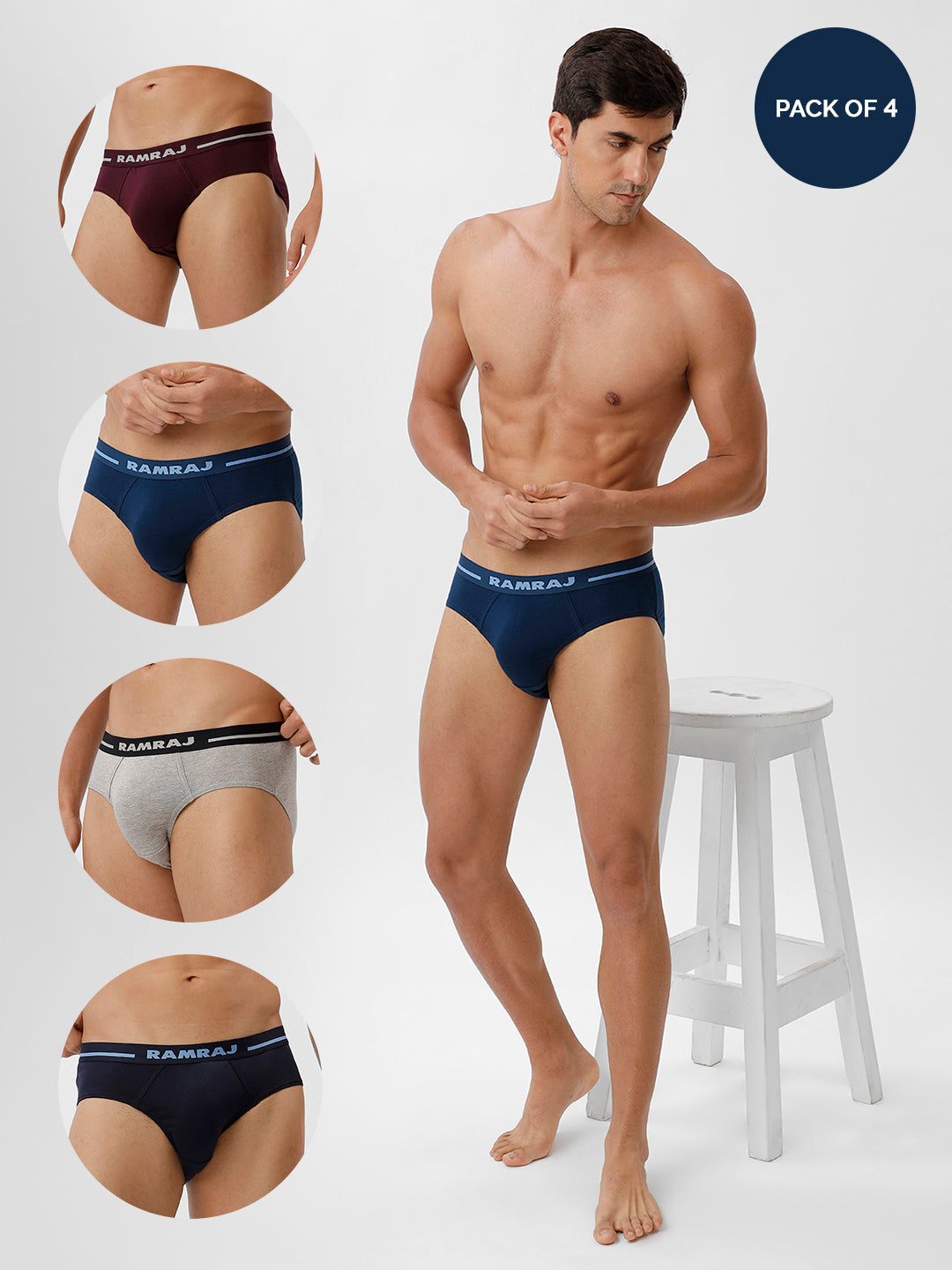 Men Briefs Plus Size OE 4 Pcs Combo Navy GreyMelange SPBlue GrapeWine Suriya