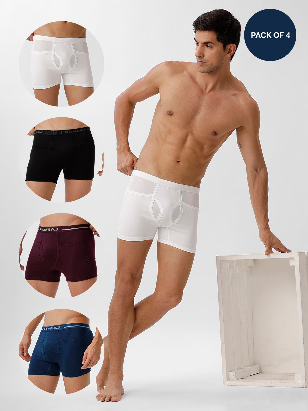 Men Trunks 4 Pcs Combo SPBlue White GrapeWine Black Target