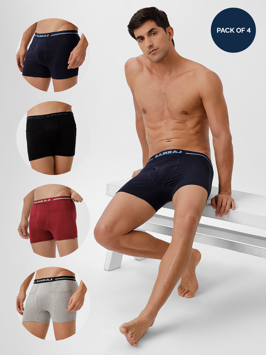 Men Trunks 4 Pcs Combo Black GreyMelange Cherry Navy Target