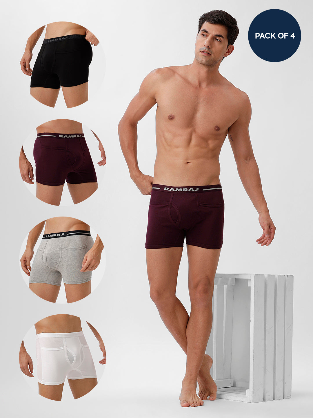 Men Trunks 4 Pcs Combo White GrapeWine Black GreyMelange Target