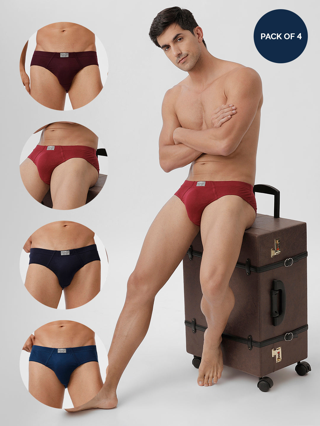 Men Briefs Plus Size IE 4 Pcs Combo SPBlue GrapeWine Cherry Navy Suriya