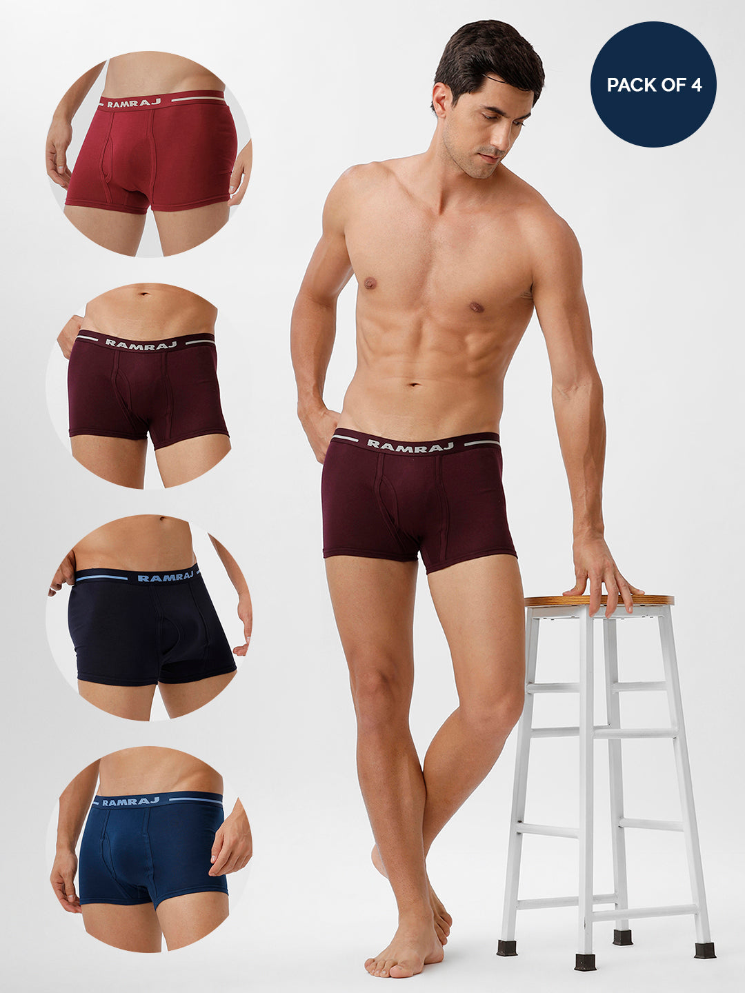 Men Trunks 4 Pcs Combo Cherry GrapeWine SPBlue and Navy Vintrack