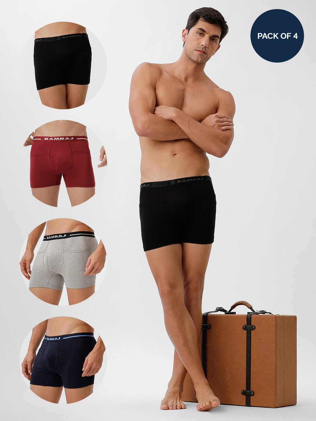 Men Trunks 4 Pcs Combo Navy GreyMelange Cherry Black Target